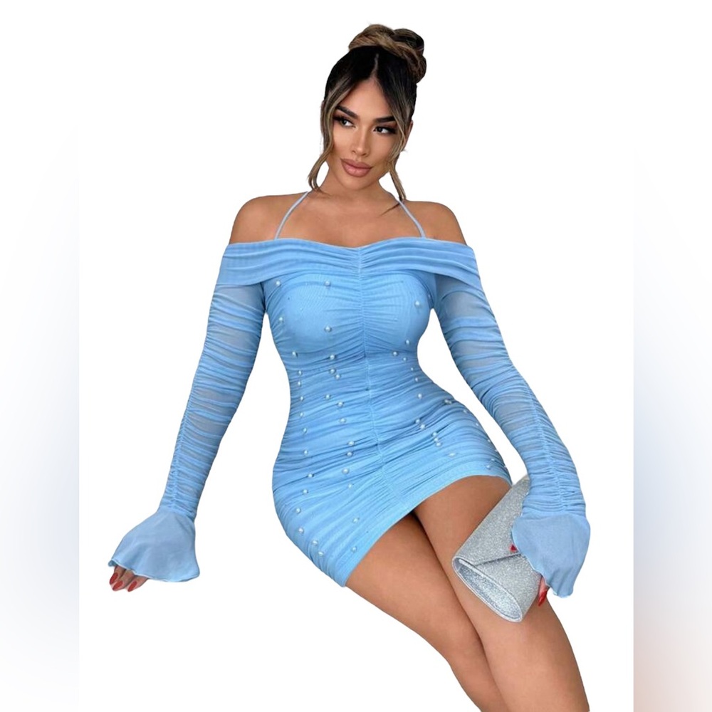 SHEIN Light Blue Off-Shoulder Mini Dress